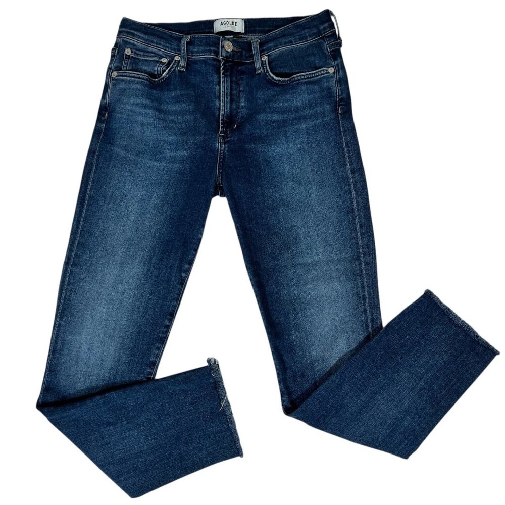 Agolde Sophie Women’s Blue Mid Rise Raw Hem Skinny Denim Jeans Size 29